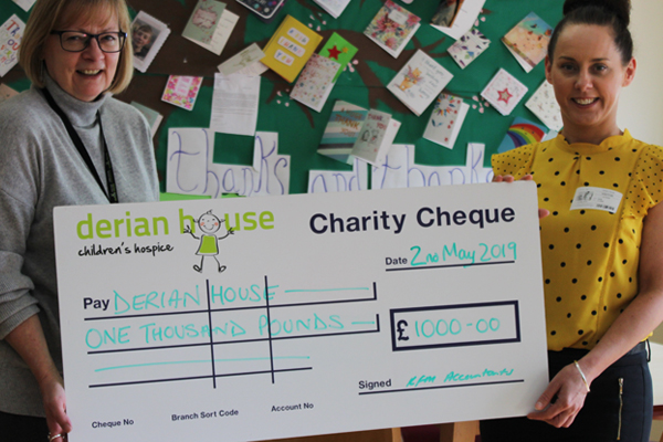 RfM charity cheque Derian House